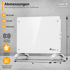 Convectorkachel - Elektrisch - Kachel - Heater - Verwarming - Wit - 2000W - TRESKO