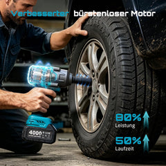 Seesii 1200 Nm accu-slagschroevendraaier, 1/2 inch borstelloos met 21 V 2 x 4,0 Ah accu, hoog koppel slagschroevendraaier, accu & 5 sokkels en koffer voor schroef en moer, auto, vrachtwagen