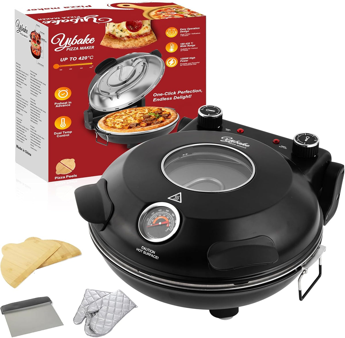 Elektrische Pizzaoven - Keramische steen - 420°C - 1200W - Zwart
