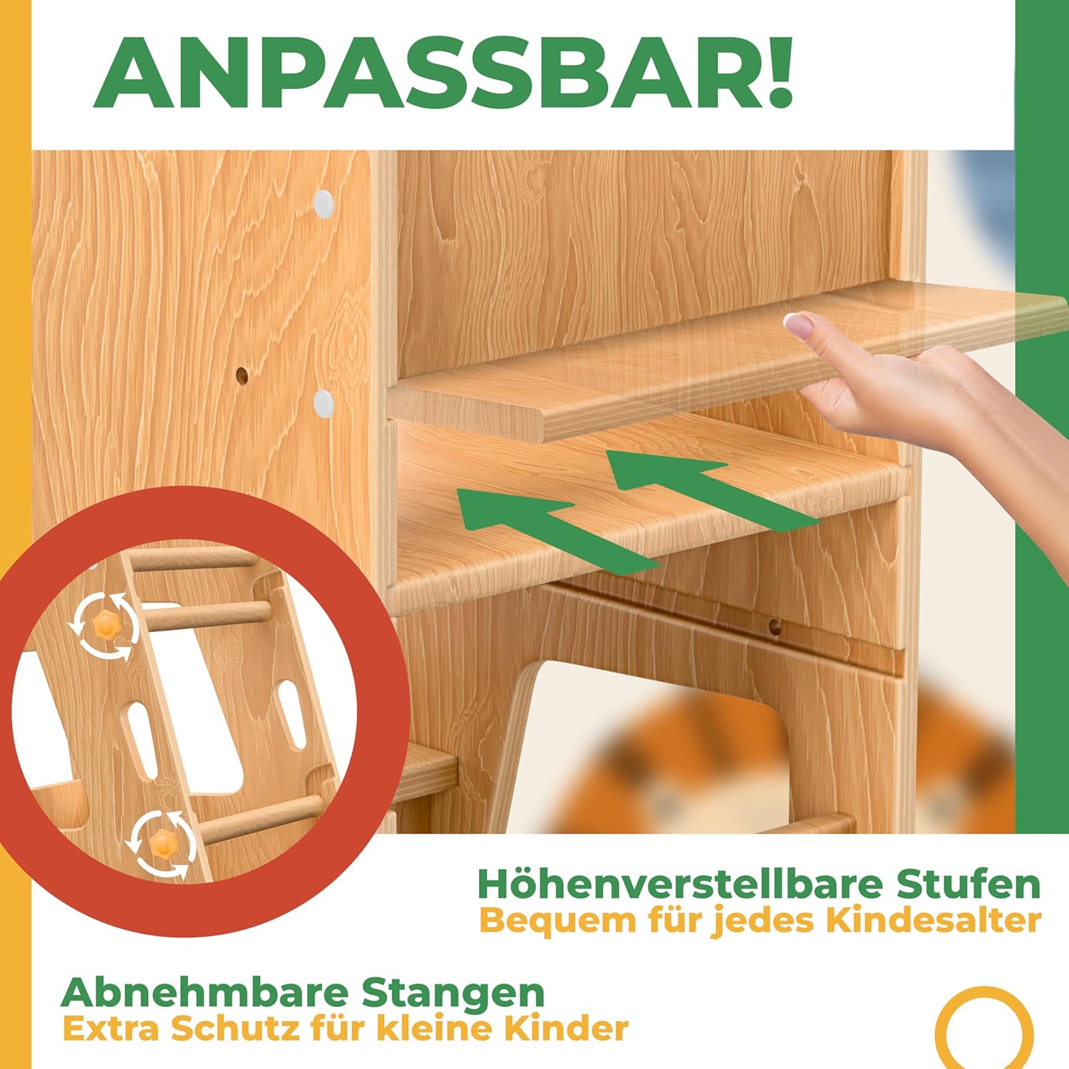 KIDIZ® Leertoren voor kinderen - Verstelbaar - tot 50kg - Bruin