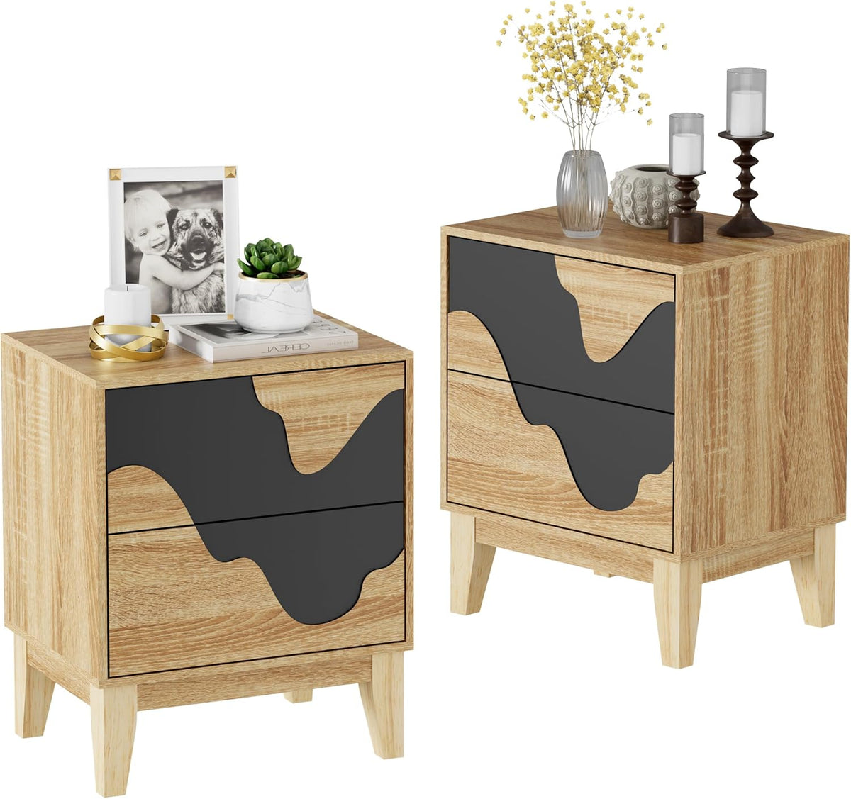 Nachtkastje set van 2 - Bijzettafel - Opbergkastje - 56x45x35 cm - Bruin/Zwart - UEV