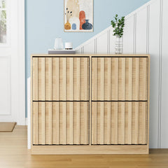 UEV Schoenenkast met 4 kleppen, hout, smalle schoenenkast, schoenenkast met kantelbeveiliging, schoenopslag, halcommode, schoenenrek, hal, verstelbare scheidingswanden voor verschillende soorten