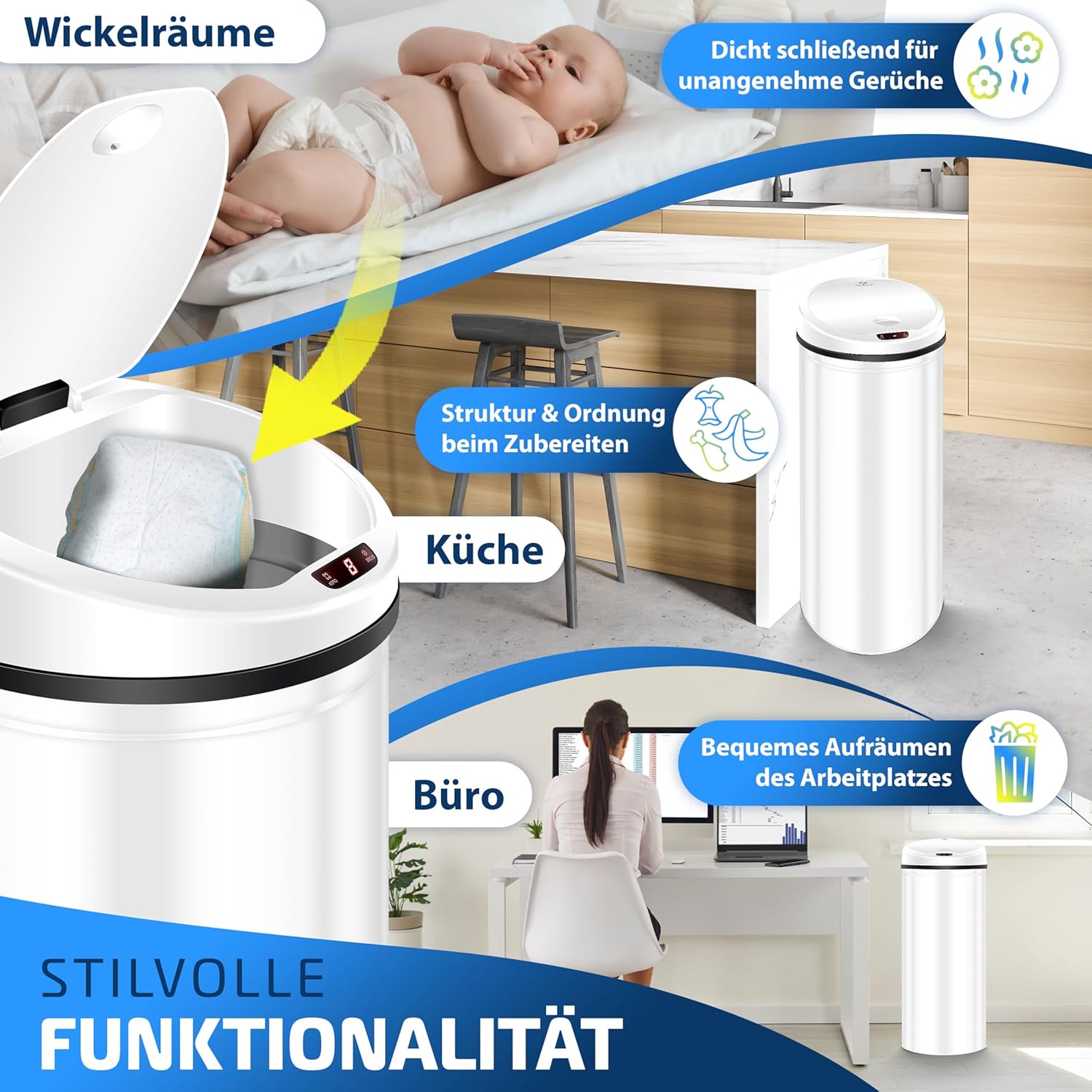 KESSER® Sensor Prullenbak - Afvalbak - Vuilnisbak - 56L - Wit