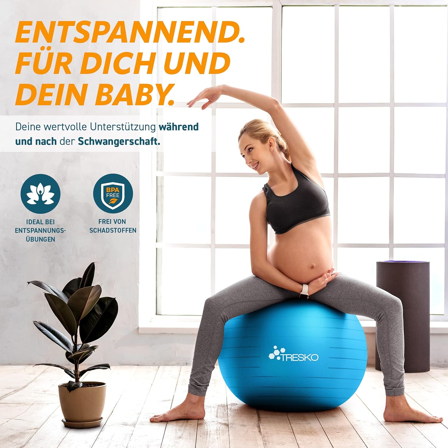 Tresko Fitness bal - Yoga bal - Pilates bal - 65cm - Blauw