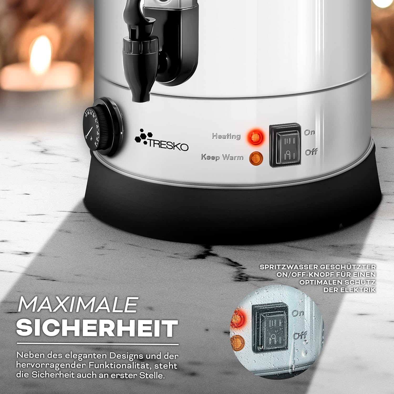 TRESKO® glühweinkoker, 20 l/2500 W, inmaaktoestel van roestvrij staal, glühweinautomaat, warmwaterdispenser