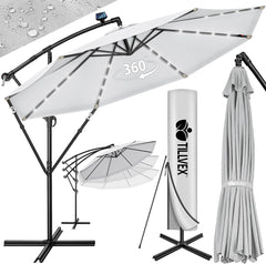 Tillvex® LED Parasol - Zweefparasol - Ø350cm - 360° Draaibaar - Wit