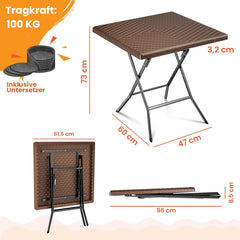KESSER® Balkontafel, inklapbaar, weerbestendig/UV-bestendig, gecoat staal en rotan-look, outdoor tuintafel, tuinmeubelen met 6 vilten onderzetters, bistrotafel, tot 100 kg belastbaar