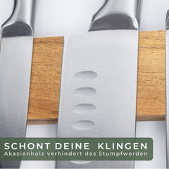 WALDWERK Magneetstrip mes (40 x 5 cm), magneetstrip van edel acaciahout, messenhouder, magnetisch voor zware messen, magneetstrip om te lijmen of te schroeven, magnetische messenhouder •