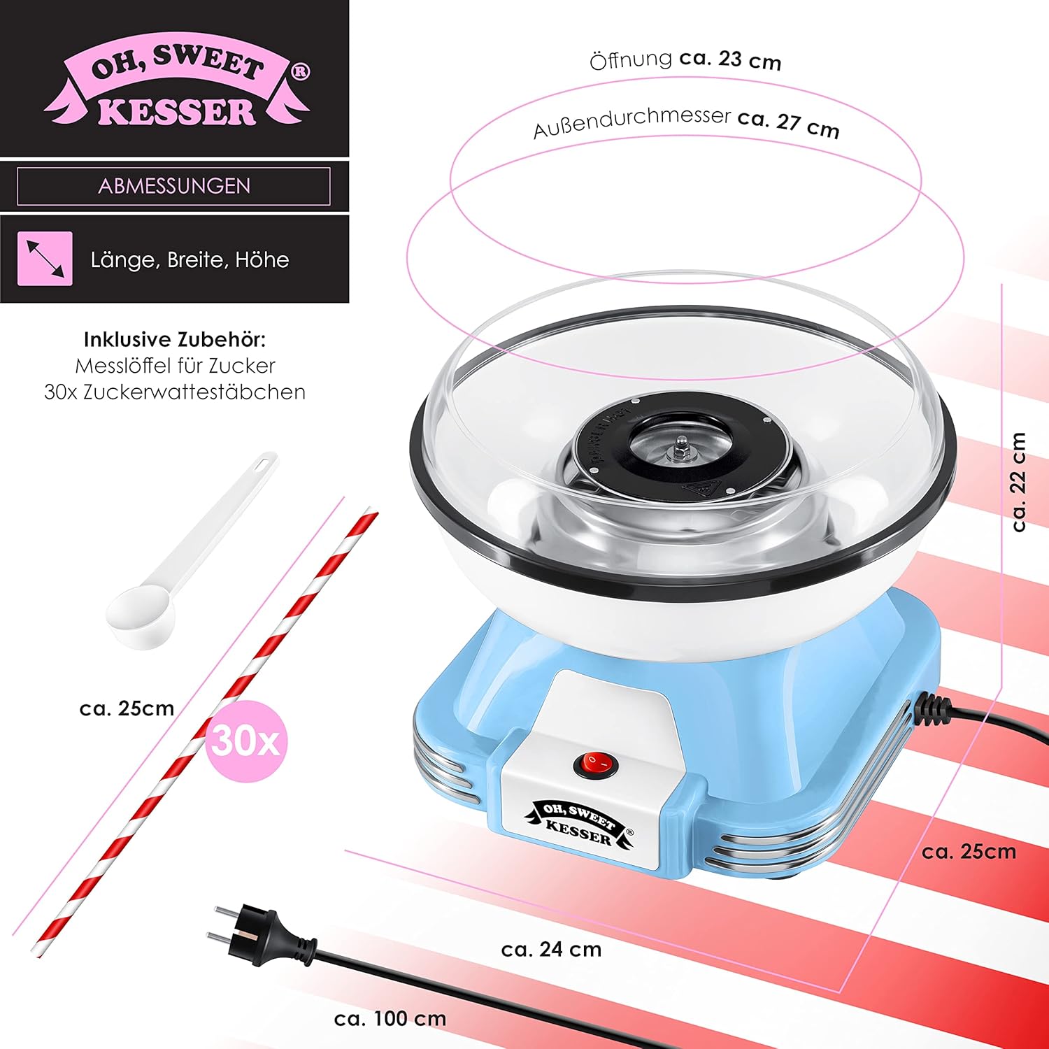 Suikerspinmachine - Retro - 500W - Blauw/Wit - KESSER®