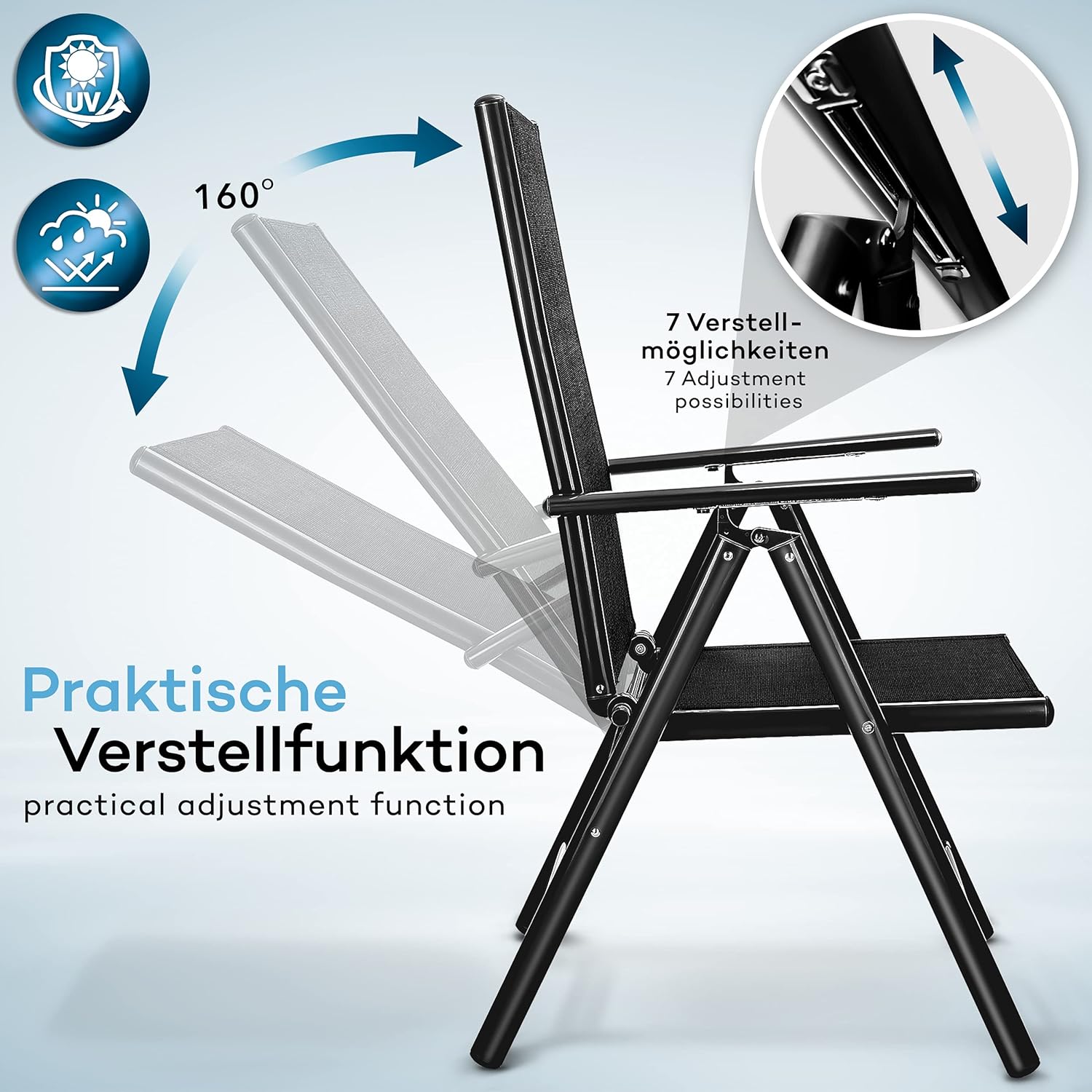Tuinstoel - Ligstoel - Verstelbaar - Opvouwbaar - Zwart - Tillvex®
