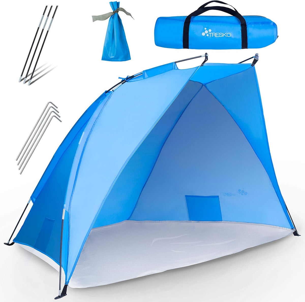 TRESKO® strandscherm incl. draagtas | strandtent met uv-bescherming 50+ | kleine verpakking | waterdicht en ademend