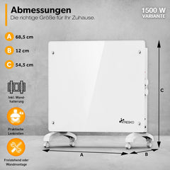 Convectorkachel - Elektrisch - Kachel - Heater - Verwarming - Wit - 1500W - TRESKO