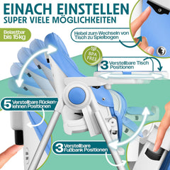 KIDIZ® 3-in-1 kinderstoel incl. speelbeugel, babyligstoel, combi-kinderstoel, hoge babystoel, 7 in hoogte verstelbaar, verstelbare rugleuning, meegroeiend vanaf 0 tot 36 maanden, babystoel, blauw