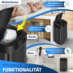 KESSER® Sensor Prullenbak - Afvalbak - Vuilnisbak - 30L - Zwart •