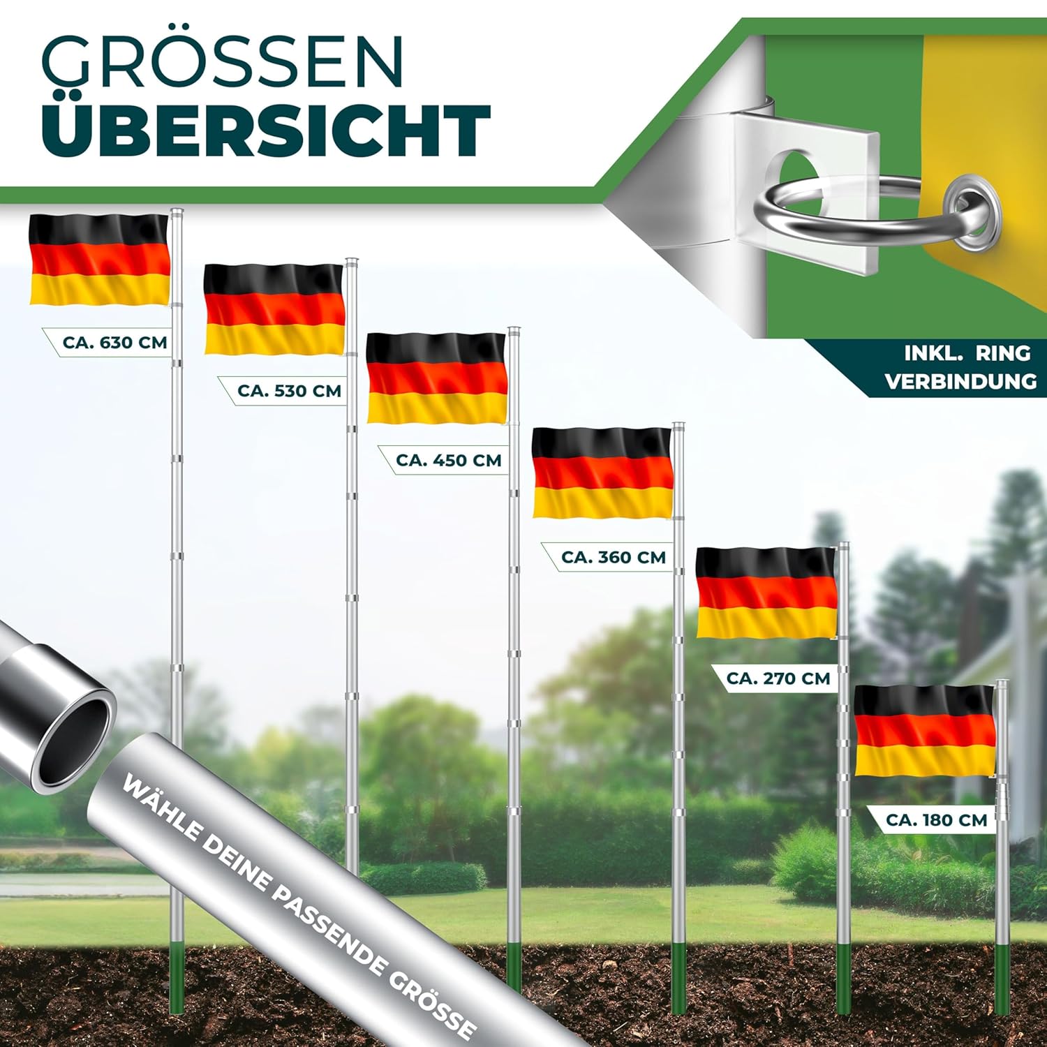KESSER® Telescopische vlaggenmast - Verstelbaar - 6,30m - Zilver