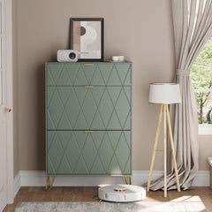 UEV Schoenenkast met 2 kleppen, 80 x 24 x 120 cm voor 16 paar schoenen, schoenenkast, smal, schoenenrek, schoenenkast in de hal, ruimtebesparend, groen