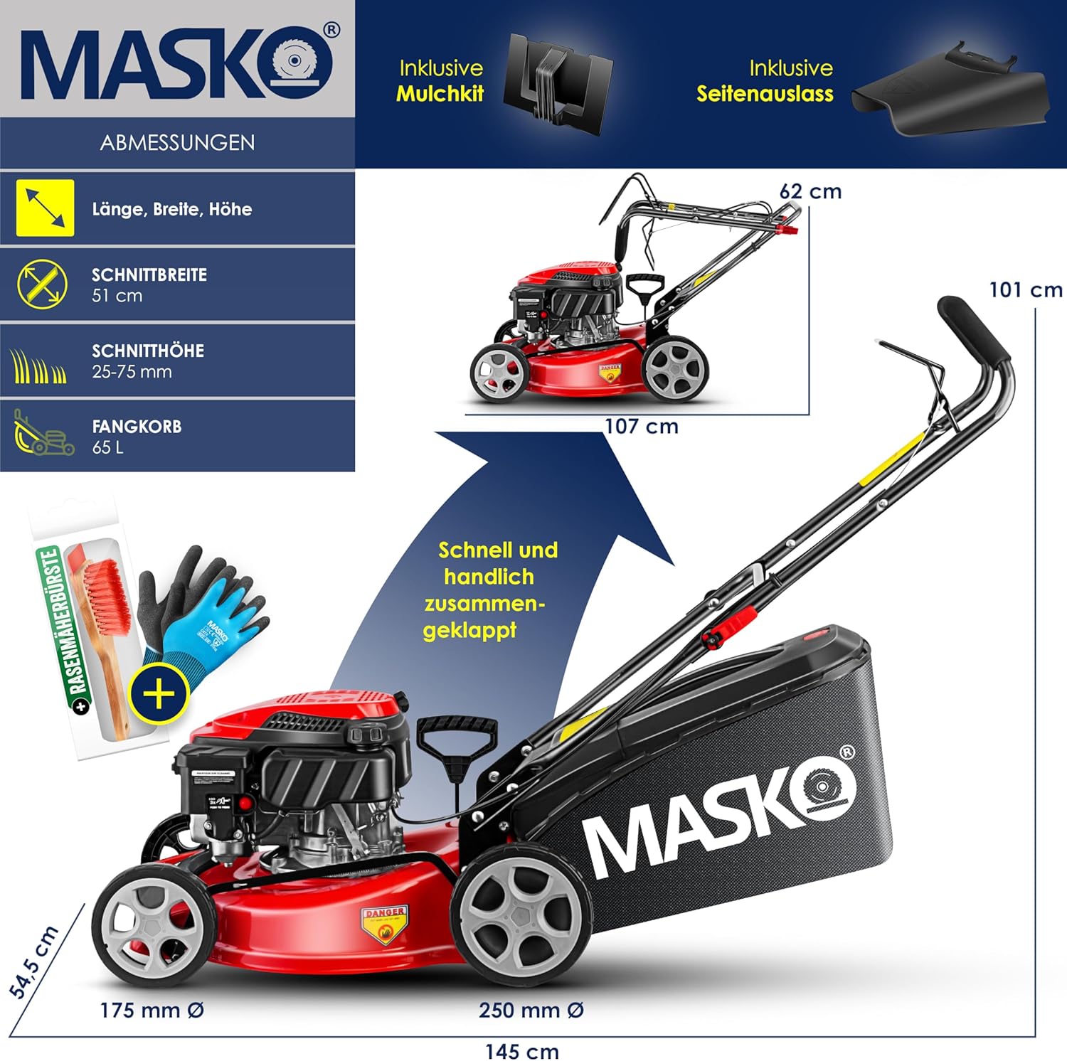 KESSER® Grasmaaier Benzine - 51cm - 65L opvangbak - Rood