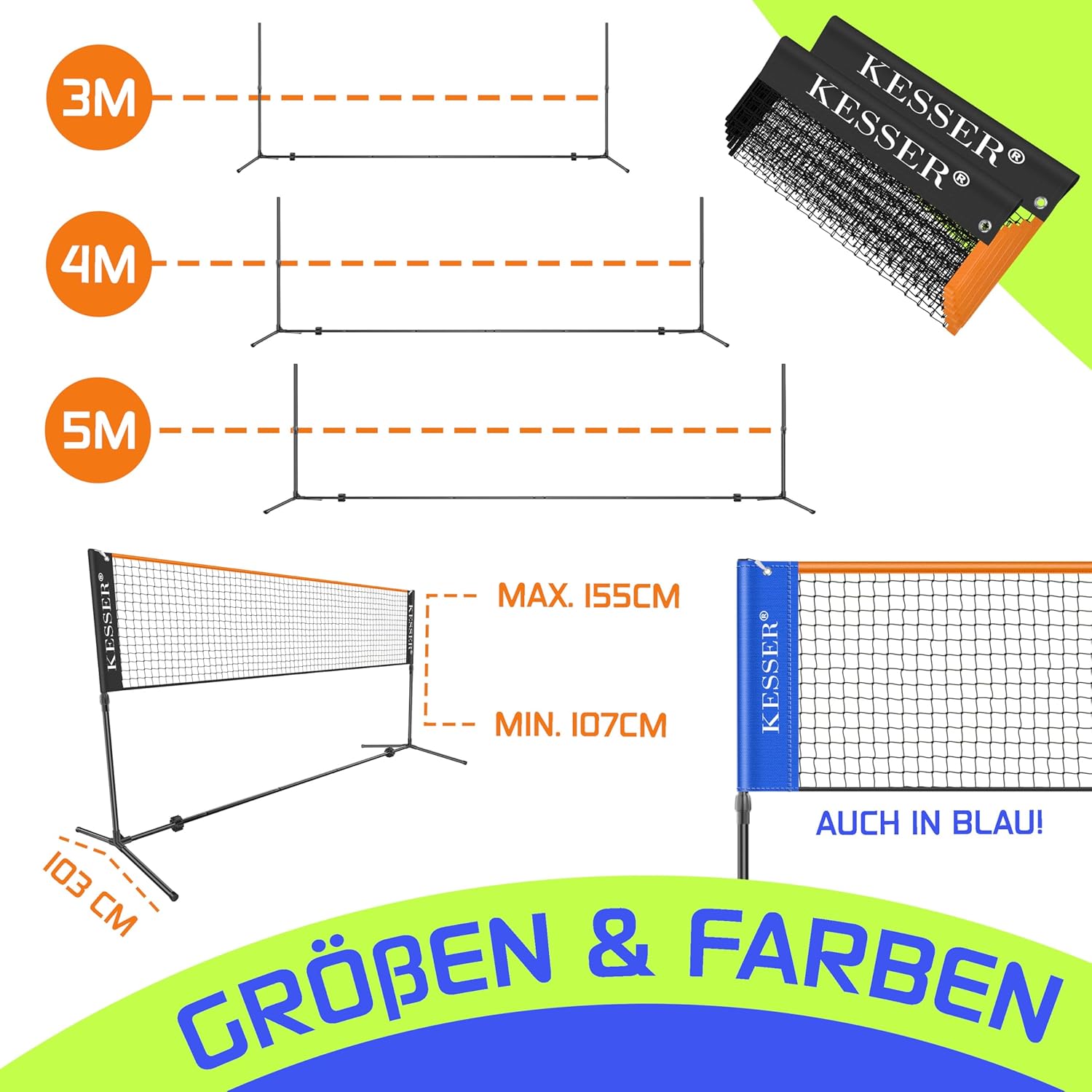 KESSER® Badmintonnet - Tennisnet - Volleybalnet - Verstelbaar - 300CM
