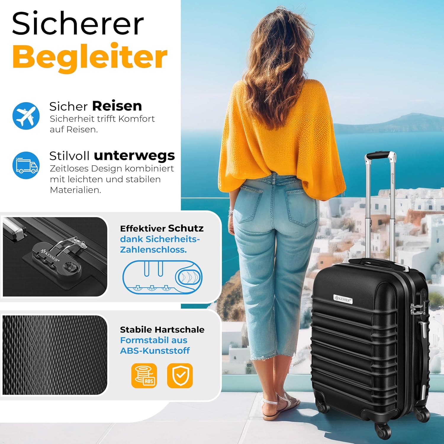 Kofferset - 3 delig - Trolley - Reiskofferset - Zwart - KESSER®