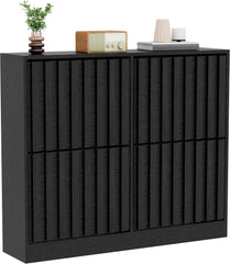 UEV Schoenenkast met 4 kleppen, hout, smalle schoenenkast, schoenenkast met kantelbeveiliging, schoenenrek, hal, verstelbare scheidingswanden voor verschillende soorten schoenen, zwart, 102x24x86,5cm •