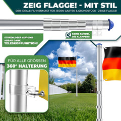 KESSER® Telescopische vlaggenmast - Verstelbaar - 6,30m - Zilver