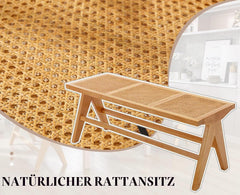 Ya-Home Eettafelbank, rotan zitbank met massief houten poten, ademende entree, eetkamerbank, keukenbank zonder rugleuning, voor eetkamer/balkon/hal, geel
