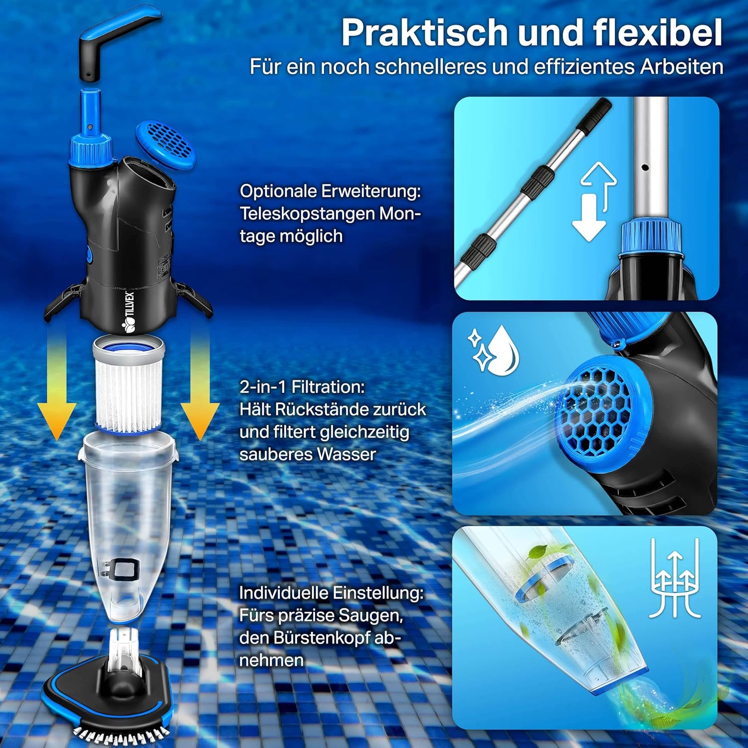 Zwembad stofzuiger - Zwembadstofzuiger - Zwembadreiniger - Zwart - Tillvex®