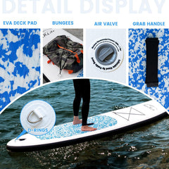 FunWater Opblaasbaar stand-up paddleboard voor volwassenen, alle vaardigheden met alle accessoires, peddel, pomp, zitting (305 cm, marmerstructuur, lichtblauw)