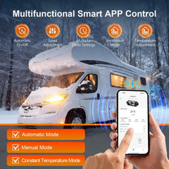 Diesel luchtverwarmer - 5-8KW - 12V/24V draagbare dieselverwarmer, alles-in-één verwarmer voor vrachtwagens met app, lcd-monitor, afstandsbediening en geluiddemper, - HLONONE