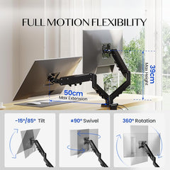 FlexiSpot bureauhouder voor twee monitoren, geschikt voor schermen van 43,2-81,3 cm (17-32 inch), met USB-poort, VESA 75/100 mm, ergonomisch, in hoogte verstelbaar, kantelbaar, draaibaar, maximaal