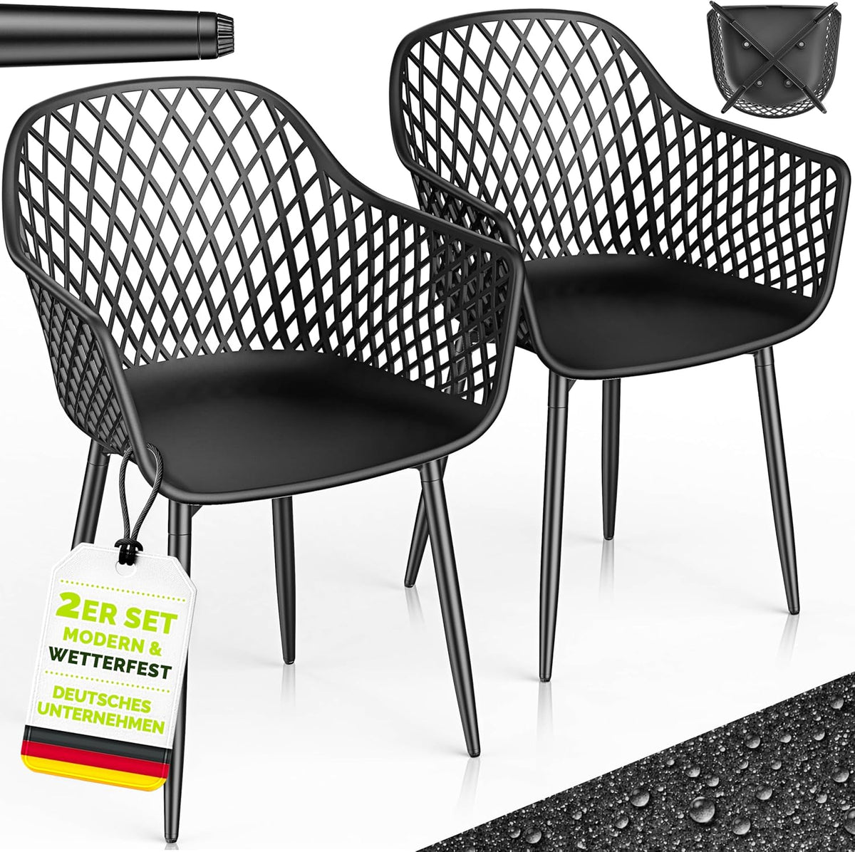 Tuinstoelen - Weerbestendig - Met armleuning - Set van 2 - Zwart - Tillvex®