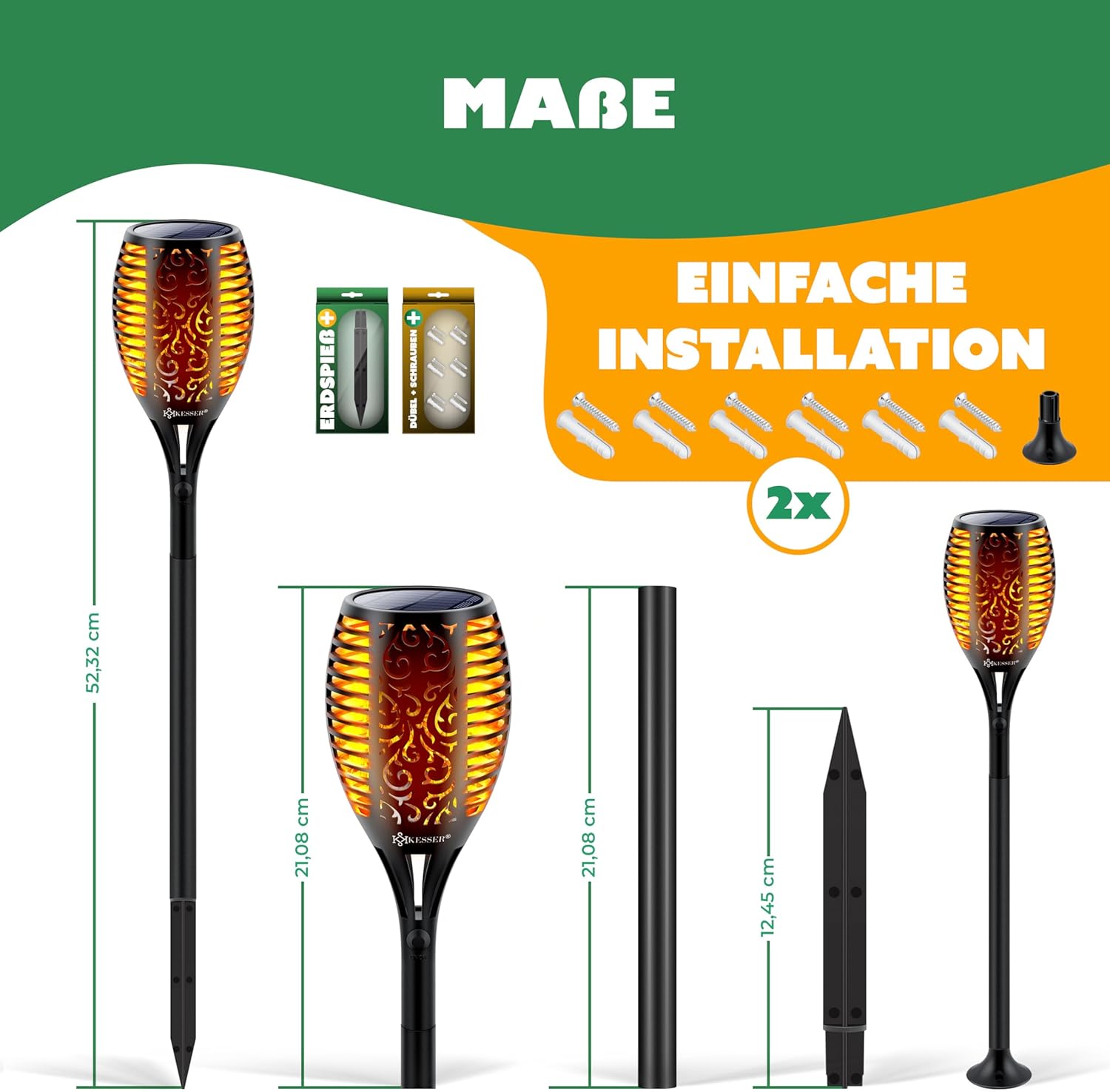 KESSER® 2 Solar Tuinfakkels - Tuinverlichting - Sensor - Zwart
