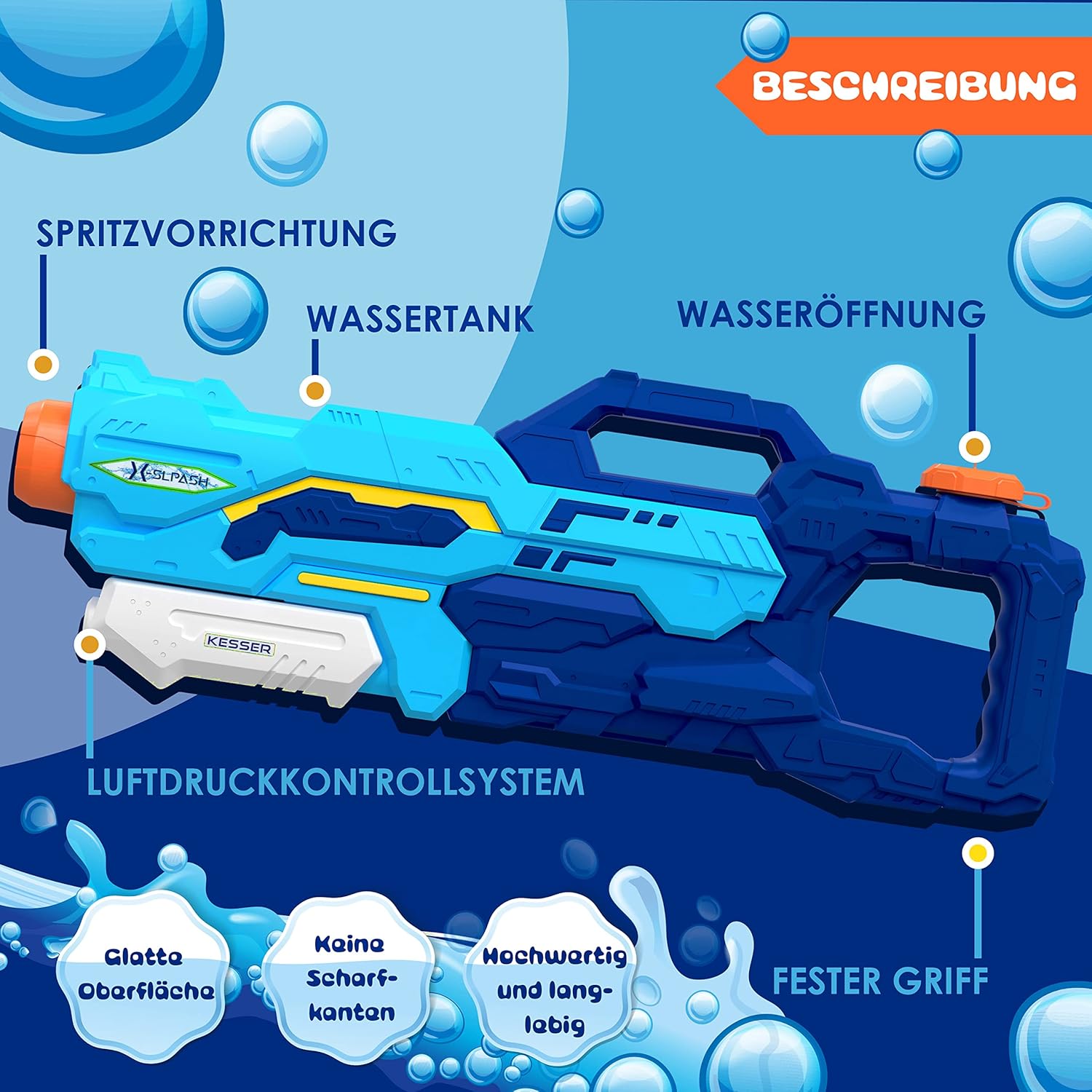 KESSER® Waterpistool - Set van 2 - Bereik 10-11 meter - Blauw •