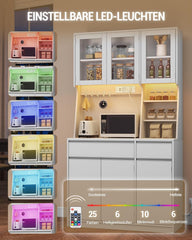 Hzuaneri Keukenkast, dressoir, commode keuken met stopcontacten en led-lichtstrips, met werkbladen en twee laden, verstelbare planken, keuken, 40 x 100 x 180 cm, wit, PT00103XEU
