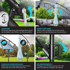 KESSER® Zweefparasol met voet  - Ø3m - 360° Draaibaar  - Lichtblauw