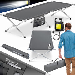 KESSER® Campingbed, opklapbed, incl. draagtas, campinglicht en zijtas, in 190 cm, stabiel veldbed, 150 kg belastbaar, metalen buis, 600D Oxford-weefsel, draagbaar ligbed, comfortabel voor op