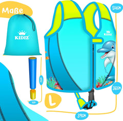 KIDIZ® Zwemvest voor kinderen, maat L, 5-9 jaar, zwemhulp voor jongens en meisjes, zwemvest voor baby's en peuters, zwemvest met klittenbandsluiting, zwemvest van neopreen met waterpistool,
