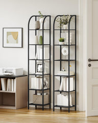 Hzuaneri Plank, boekenkast, 6 niveaus staand rek, dvd-plank, smalle planken, industriële stijl kantoorplank, metalen frame voor woonkamer, slaapkamer, keuken, zwart BC56004B