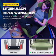 GTPLAYER Gamingstoel, ergonomische gamingstoel, bureaustoel met stoffen oppervlak, veerzitkussen, verbindingsarmleuningen en voetensteun, 150 kg, groen