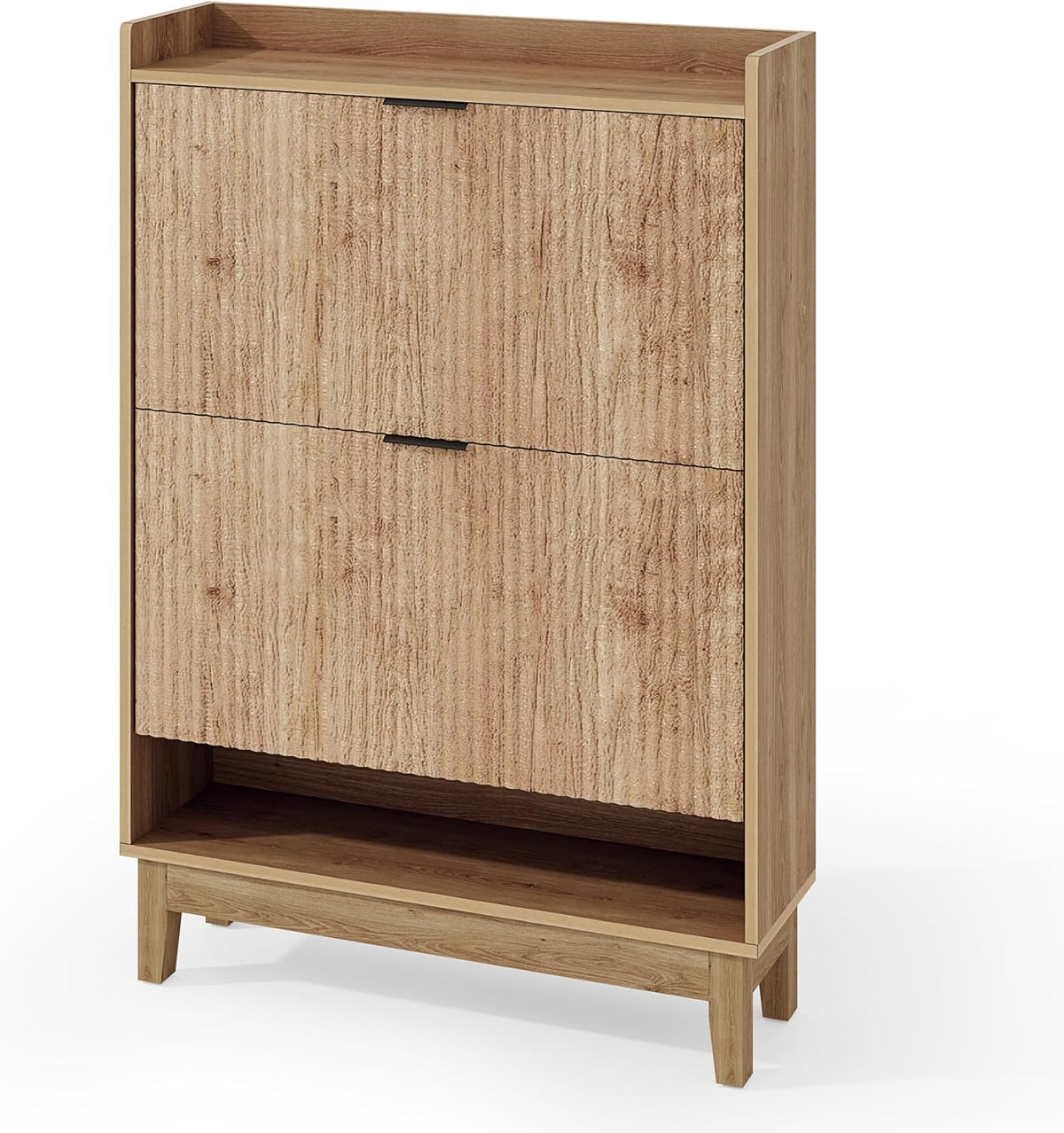 Tribesigns Schoenenkast Smal, schoenenrek met planken, 2 laden met klapbescherming, houten materiaal, schoenenkast voor entree, hal, woonkamer, 80 x 24 x 116 cm, bruin