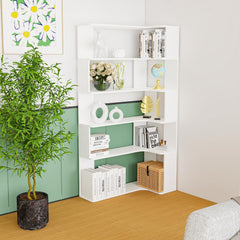 Boekenkast, hoekboekenkast met 5 niveaus, staand rek, kantoorplank, vrijstaand decoratief rek, voor presentatie, ruimteverdeler voor woonkamer, slaapkamer, kantoor, wit, 90 x 48 x 169 cm