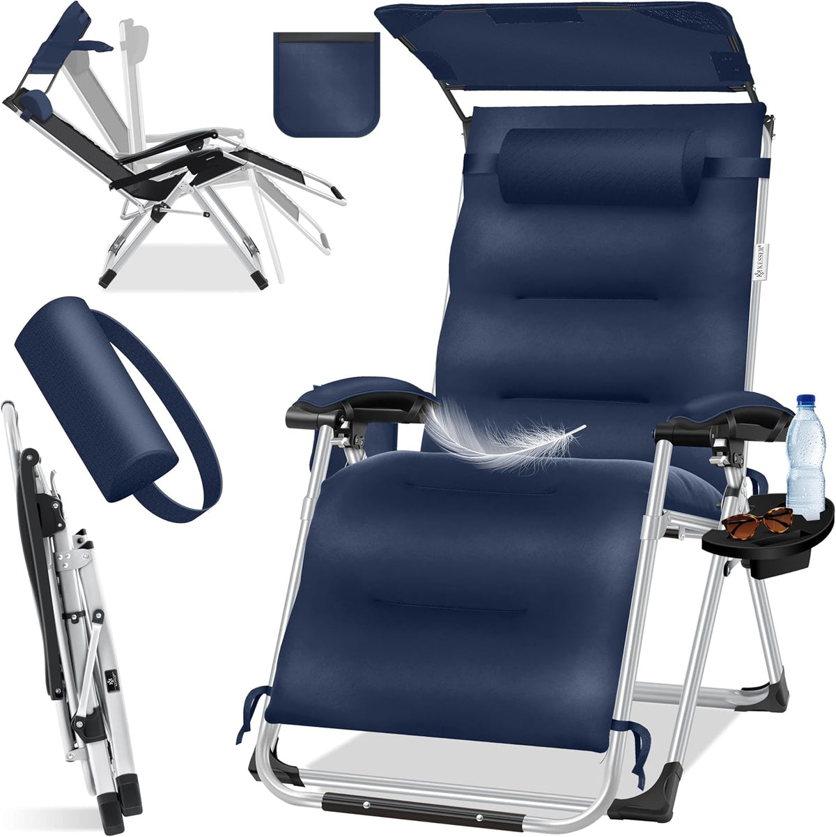 KESSER® XXL opvouwbare tuinligstoel, weerbestendig, belastbaar tot 200 kg, ergonomisch kussen, verstelbare rugleuning met nekkussen, bekerhouder en vulling voor