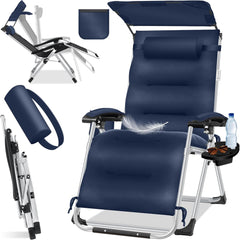 KESSER® XXL opvouwbare tuinligstoel, weerbestendig, belastbaar tot 200 kg, ergonomisch kussen, verstelbare rugleuning met nekkussen, bekerhouder en vulling voor