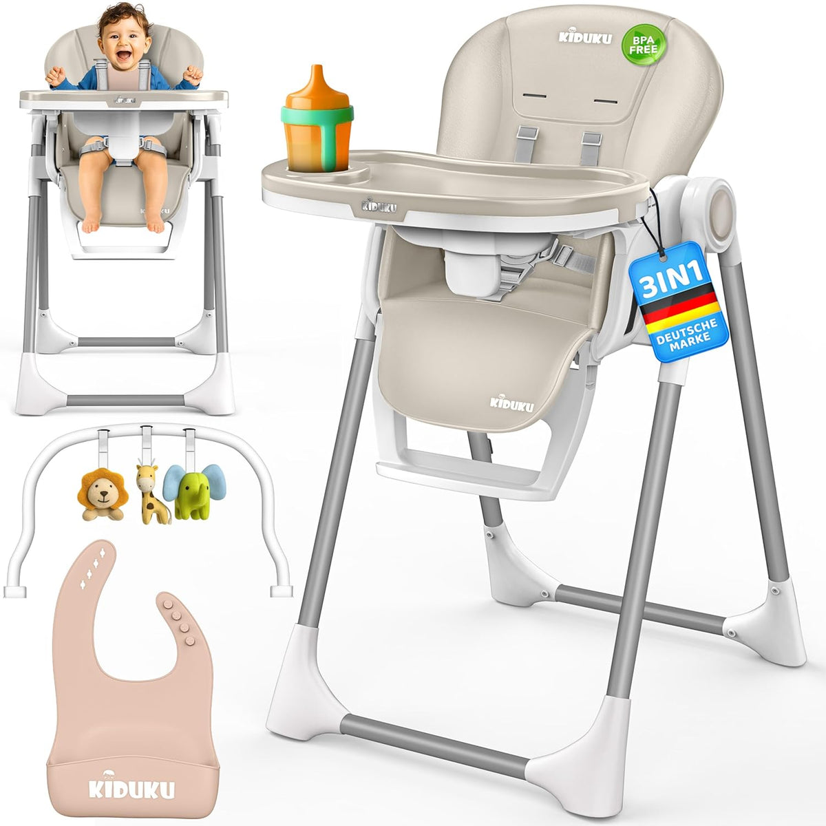 Kinderstoel - Babystoel - Verstelbaar - 0-36 maanden - Beige - KIDUKU