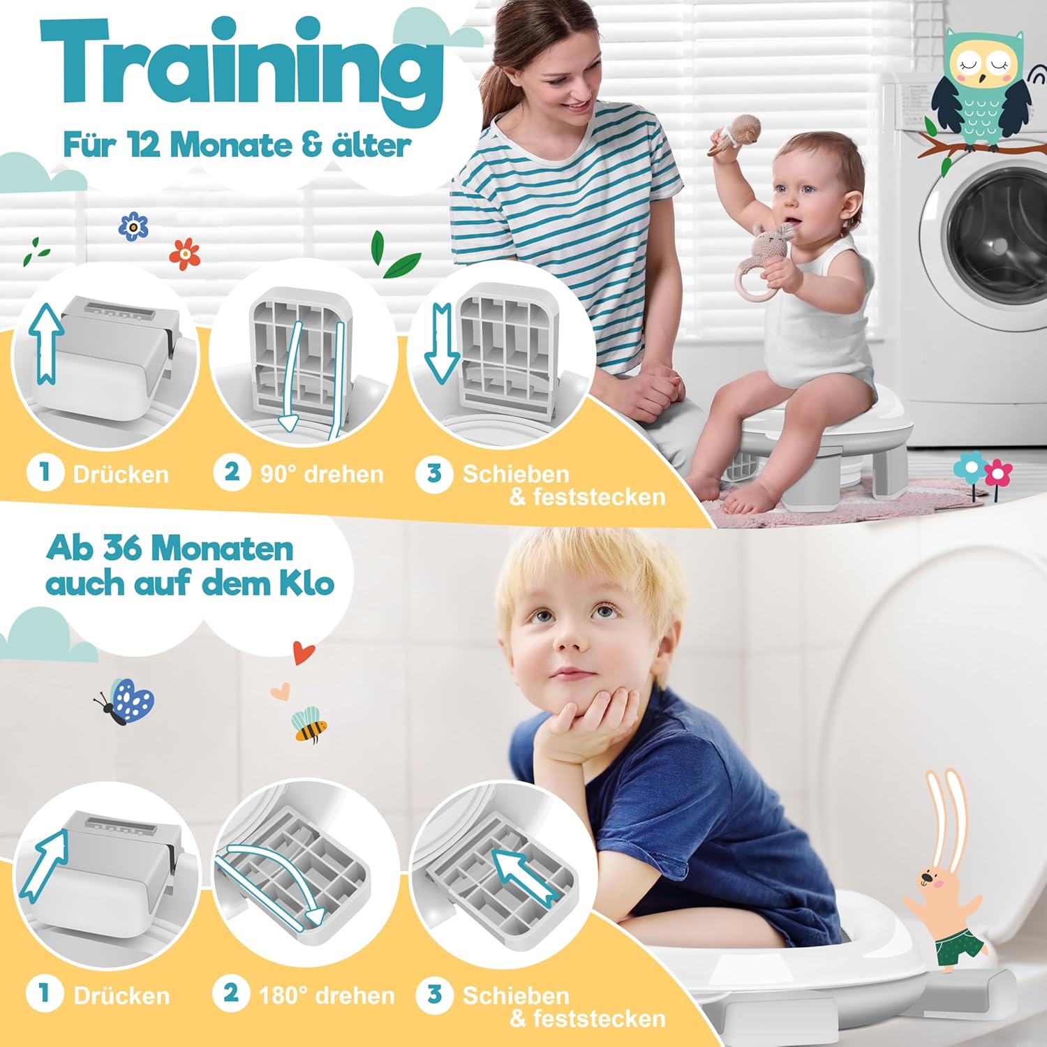 KIDIZ® Toiletbril voor kinderen - Kindertoiletbril - WC verkleiner - Grijs
