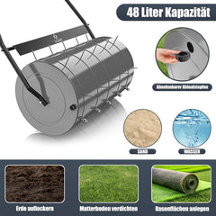 KESSER® Gazonwals, metaal, te vullen met water of zand, met 48 liter inhoud en 60 cm breed, inclusief 5 x spikes en handschoenen, handwals, gazonroller, akkerwals, in antraciet
