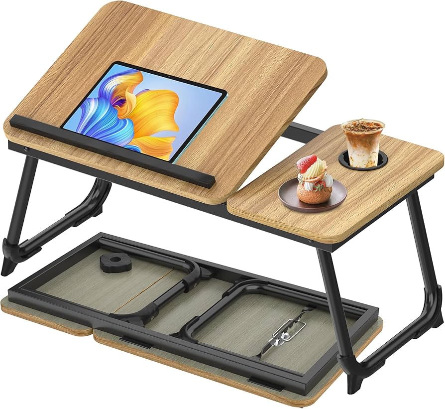 Bedtafel - Laptoptafel - Bank tafeltje - Ontbijttafeltje - 63x27x33 cm - Bruin - ST