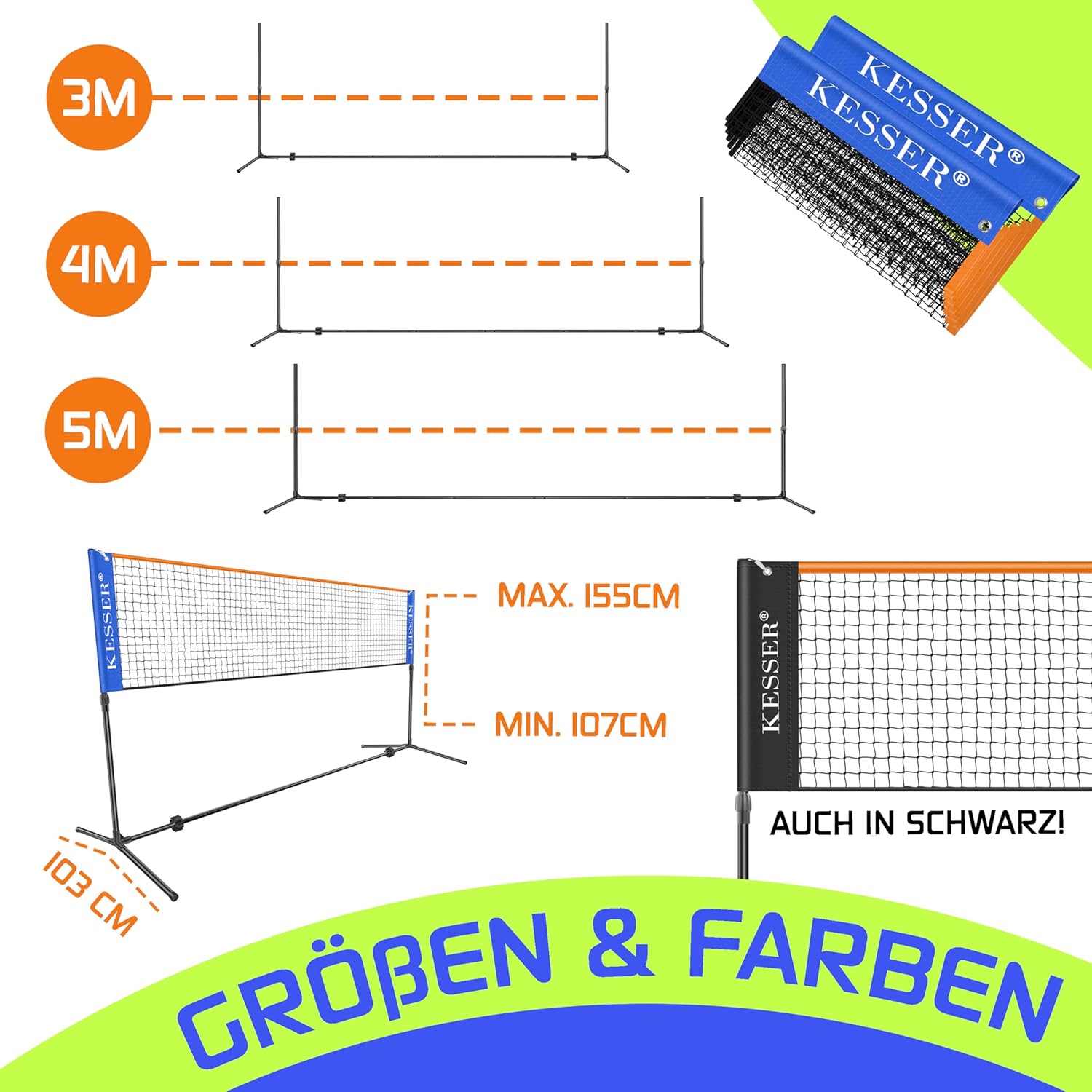 KESSER® Badmintonnet - Tennisnet - Volleybalnet - Verstelbaar - 400CM •