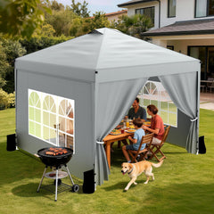 Huracan Paviljoen, 3 x 3 m, met zijwanden, pop-up vouwpaviljoen met zandzakken, stabiel, in hoogte verstelbaar, tuintent, uv-bescherming, tuinpaviljoen, partytent voor terras, strand, camping, markt