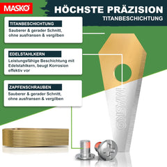 MASKO® Reservemesjes voor robotmaaiers, universeel incl. innovatieve schroeven, reservemessen voor robotmaaier, duurzame titanium coating, compatibel met Bosch, 12 stuks